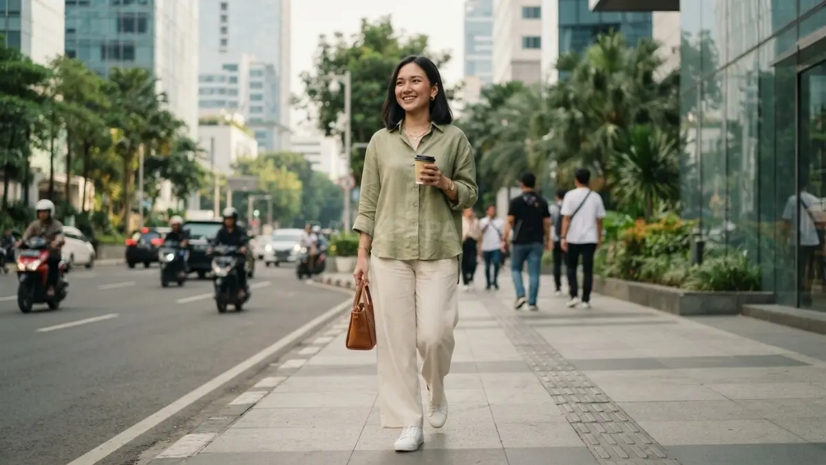 Padu padan busana modis berbahan nyaman membantu tampil percaya diri mengikuti tren tanpa mengorbankan kenyamanan. (BTV/AI)