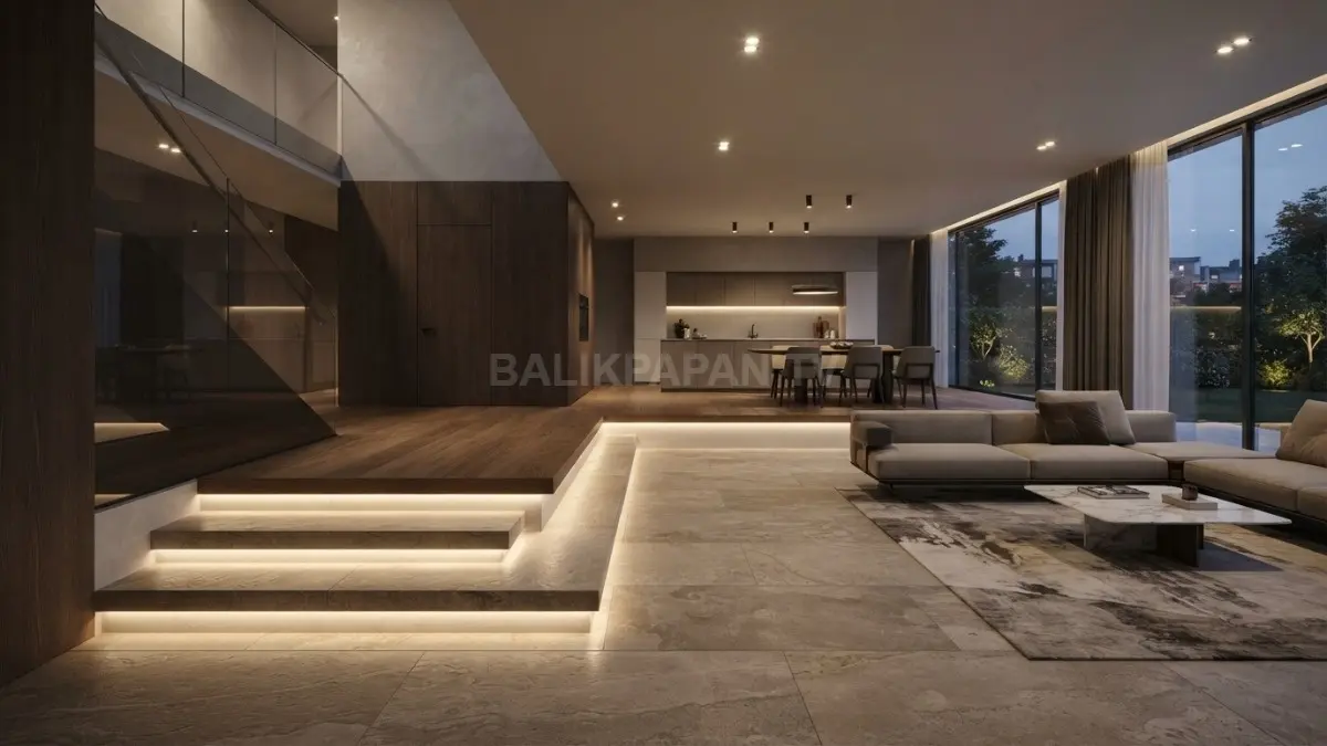Pencahayaan strip LED pada trap elevasi mempertegas batas lantai sekaligus mempercantik estetika ruangan. (BTV/Ai)