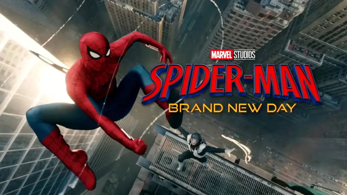 Poster konsep Spider-Man: Brand New Day yang menampilkan Peter Parker berlatar kota New York sebagai simbol awal perjalanan baru. (BTV/AI)