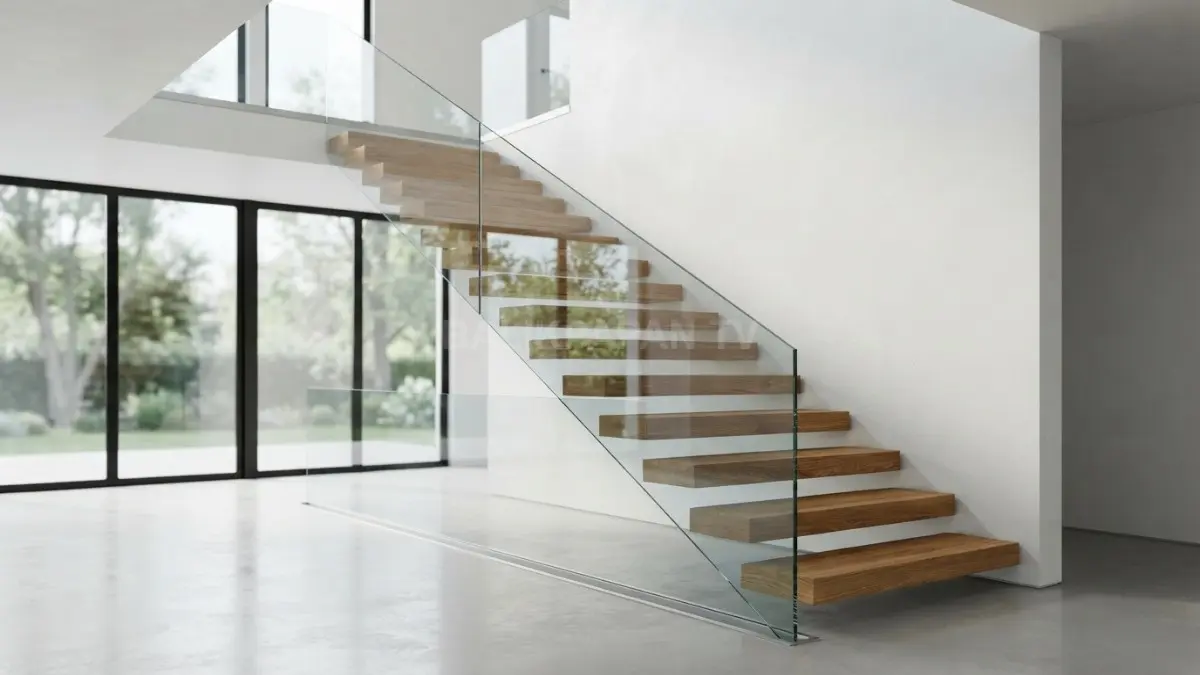 Sistem railing kaca tempered 12 mm menjaga keamanan sekaligus memberikan kesan elegan dan terang. (BTV/Ai)