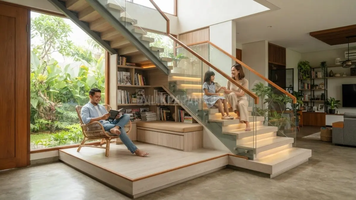 Tangga modern dirancang mengikuti kebiasaan berjalan manusia agar lebih nyaman dan fungsional. (BTV/Ai)