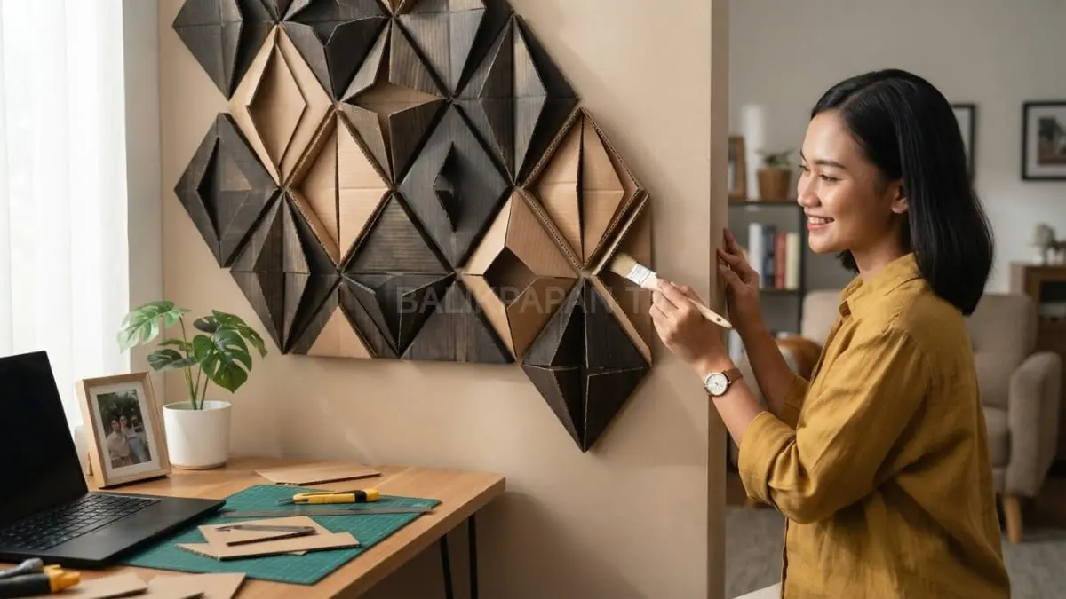 Wall panel kardus bekas menghadirkan dekorasi dinding modern, hemat biaya, ramah lingkungan, dan mudah dibuat sendiri. [BTV:AI]