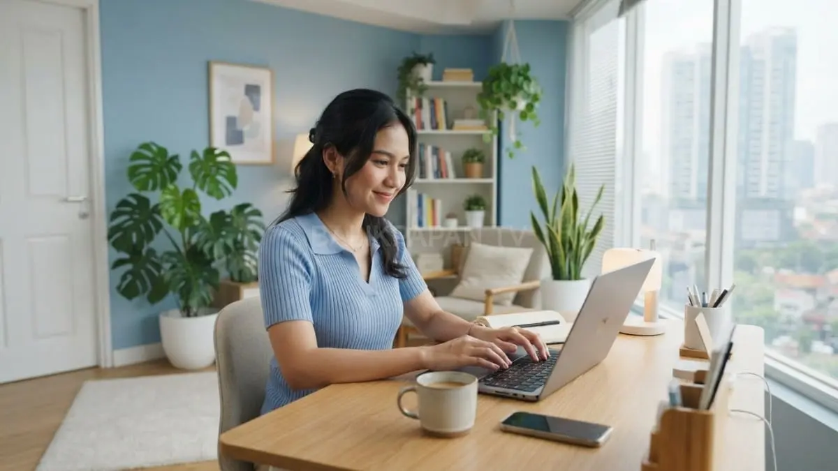 Warna biru, hijau, dan putih menciptakan kamar anak terasa nyaman, luas, serta mendukung konsentrasi belajar optimal. [BTV:AI]