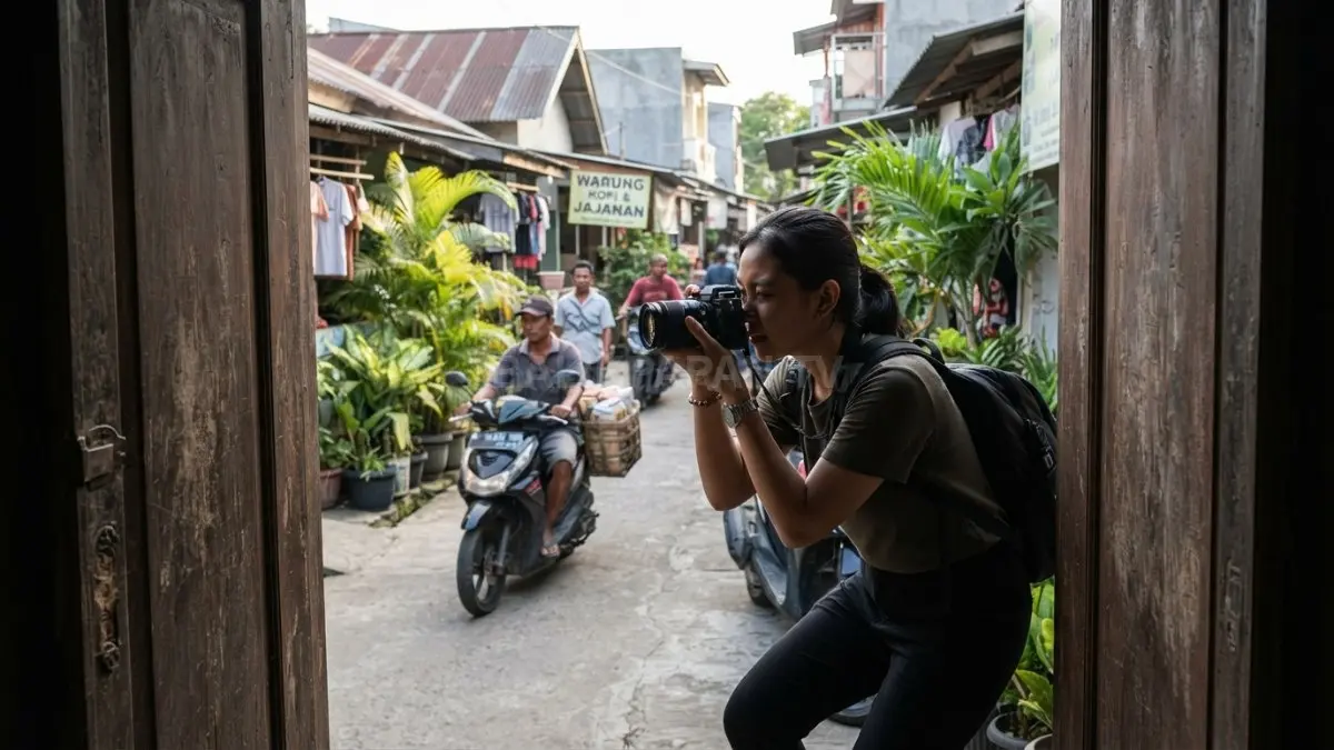 Bingkai alami dari lingkungan sekitar dapat membuat foto perjalanan lebih menarik dan memiliki cerita. (BTV/Ai)