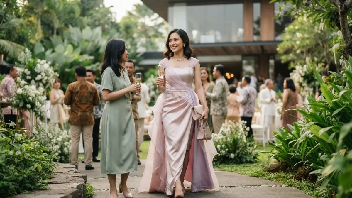 Dress luxury bernuansa pastel memadukan teori warna, material premium, dan elegansi untuk acara formal berkelas (BTV/AI)
