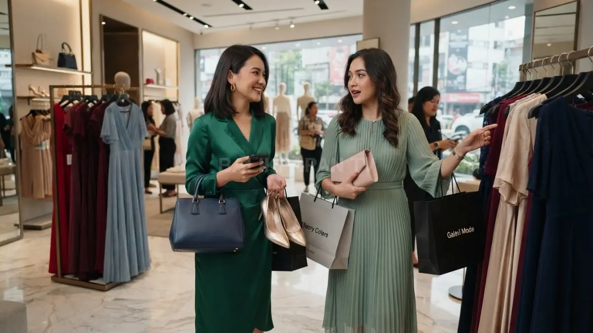 Dress luxury berpadu teori warna menghadirkan penampilan elegan harmonis pada acara formal berkelas memukau maksimal. (BTV/AI)
