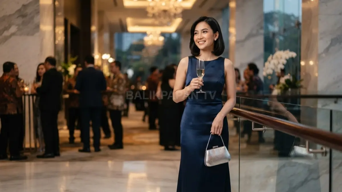 Dress luxury berpadu teori warna menghadirkan penampilan formal elegan berkelas melalui aksesori seimbang harmonis sempurna (BTV/AI)
