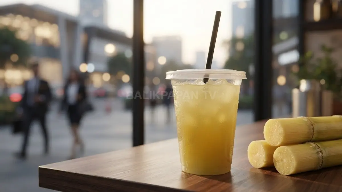 Es tebu Samarinda menyegarkan dengan cita rasa alami, melestarikan tradisi kuliner khas yang tetap digemari masyarakat. (BTV/AI)
