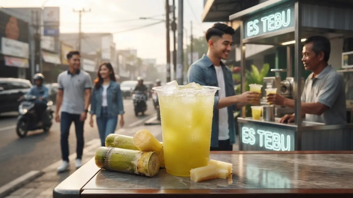 Es tebu Samarinda menyegarkan tubuh dengan cita rasa alami, sekaligus melestarikan warisan kuliner tradisional masyarakat Kalimantan. (BTV/AI)
