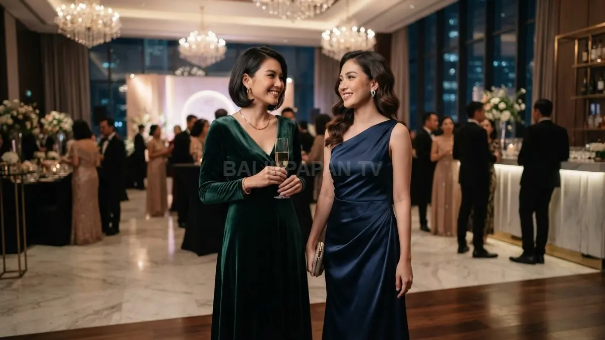 Gaun luxury memadukan theory colors menghadirkan tampilan elegan harmonis pada acara formal berkelas modern memukau. (BTV/AI)
