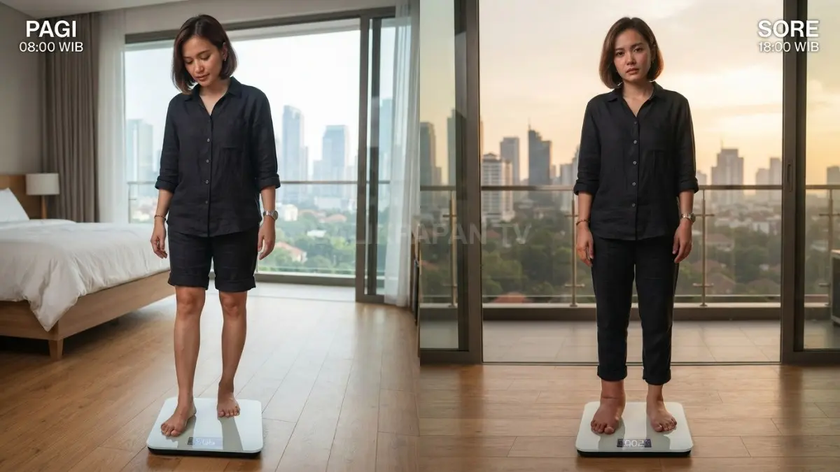  Ilustrasi perubahan ukuran kaki dari pagi hingga sore akibat aktivitas dan gravitasi. (BTV/AI)