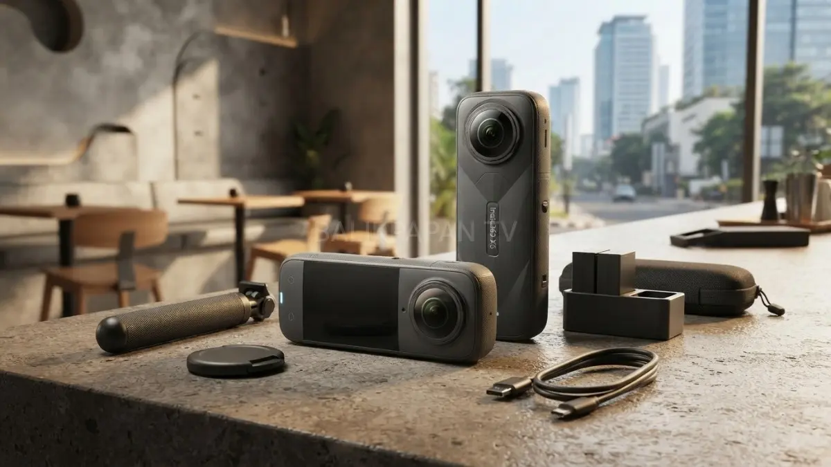 Paket Insta360 X6 Essentials Bundle dengan aksesori lengkap untuk kebutuhan fotografi dan video.(BTV/AI) 