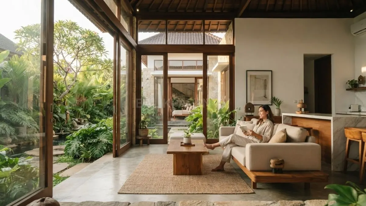 Perpaduan arsitektur Bali minimalis menghadirkan hunian alami, hemat energi, terang, nyaman, tetap berkarakter budaya khas. [BTV:AI]