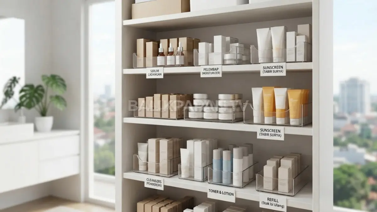 Rak cadangan membantu menyimpan stok skincare agar koleksi tetap rapi dan mudah dipantau. (BTV/Ai)