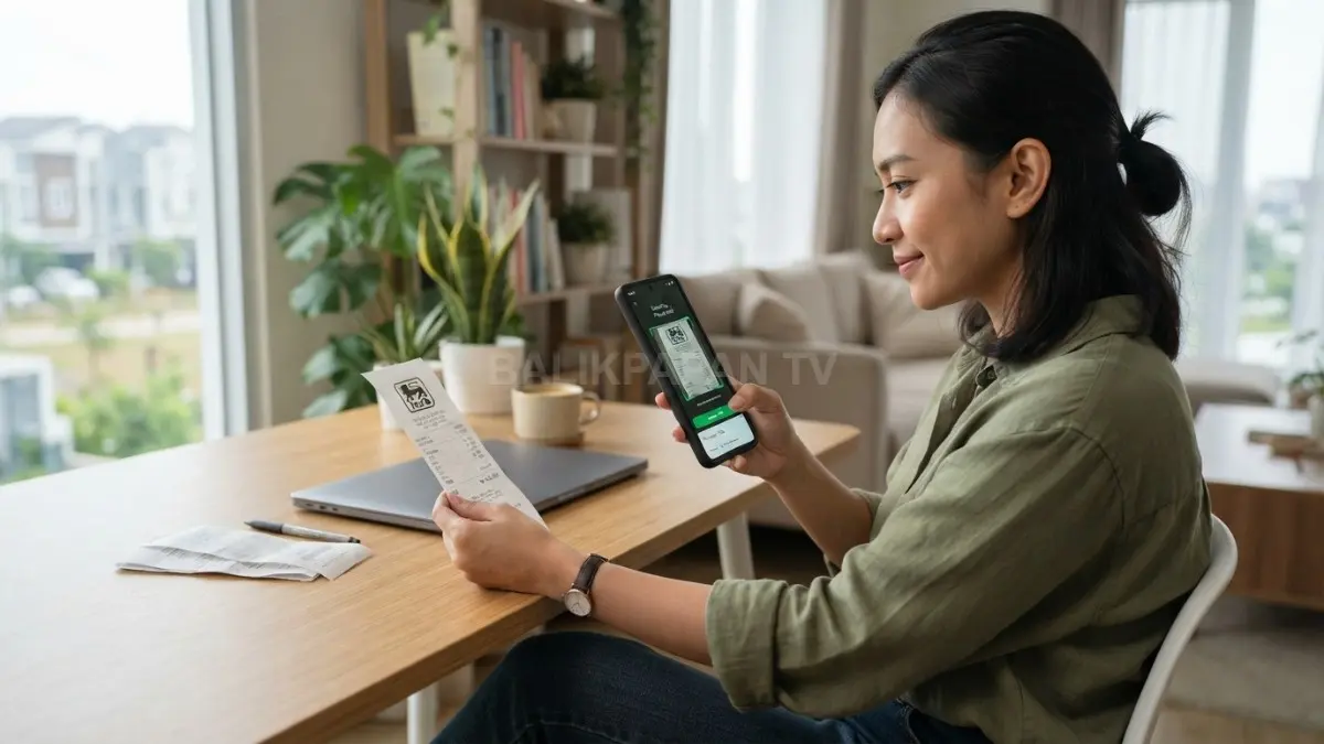 Seseorang memindai struk belanja menggunakan ponsel sebagai arsip digital cadangan. (BTV/AI)