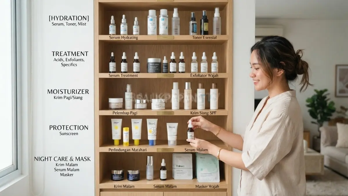 Skincare Library membantu menata produk berdasarkan fungsi agar rutinitas perawatan lebih teratur. (BTV/Ai)