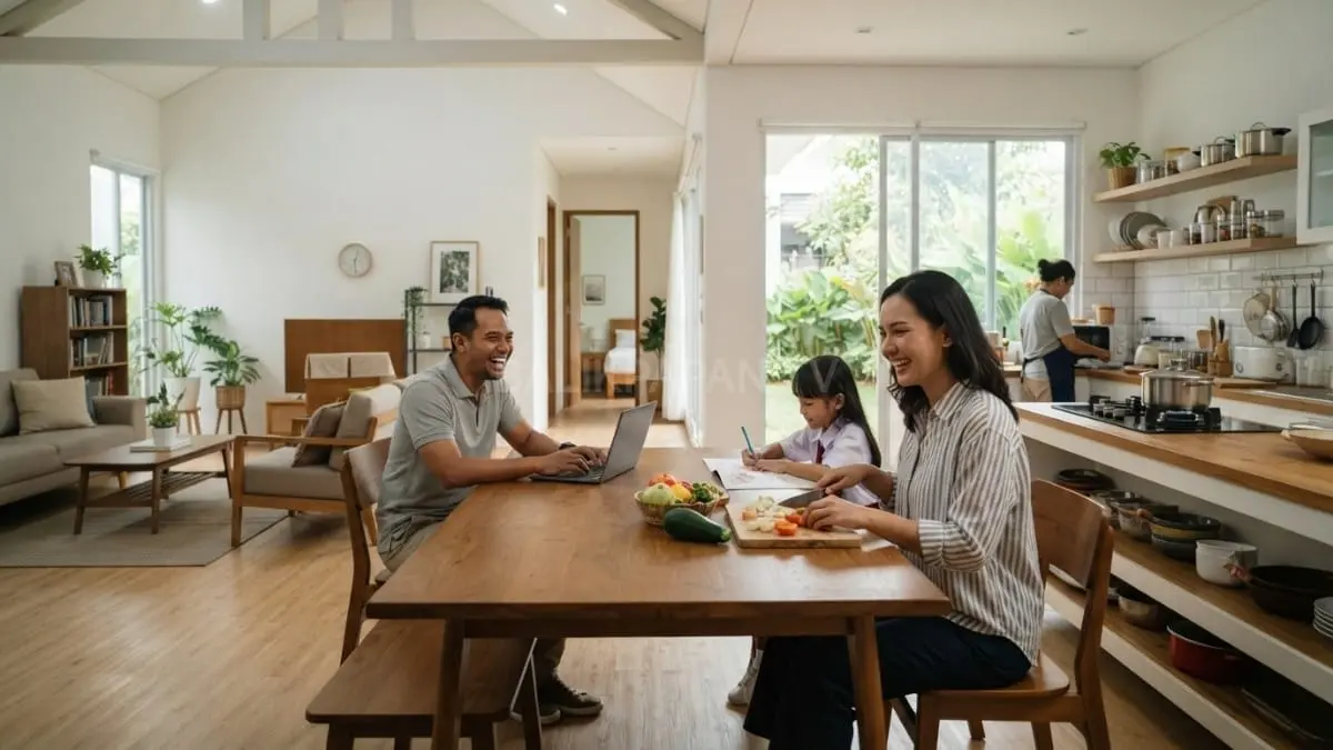 Tata ruang efisien menyatukan keluarga melalui desain hangat fungsional dengan setiap sudut dimanfaatkan optimal bersama [BTV:AI]
