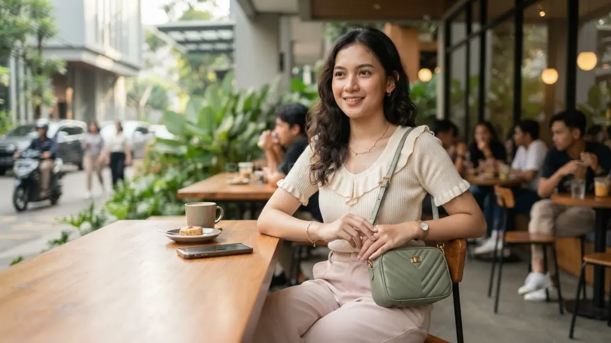 Aksesori feminin seperti tas mini pastel menyempurnakan penampilan anggun, manis, dan serasi untuk berbagai kesempatan sehari-hari. (BTV/AI)