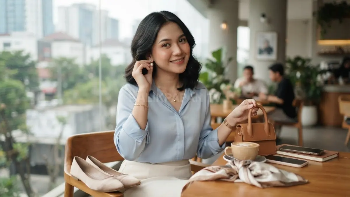 Aksesori sederhana melengkapi outfit feminine girl agar tampil anggun, serasi, dan elegan dalam berbagai kesempatan sehari-hari. (BTV/AI)