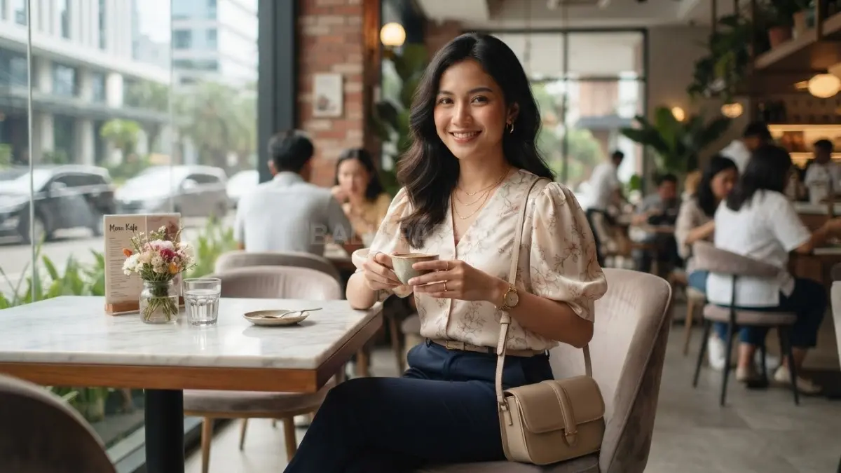 Aksesori tepat menyempurnakan outfit feminine girl, menghadirkan penampilan anggun, serasi, dan penuh percaya diri setiap kesempatan. (BTV/AI)