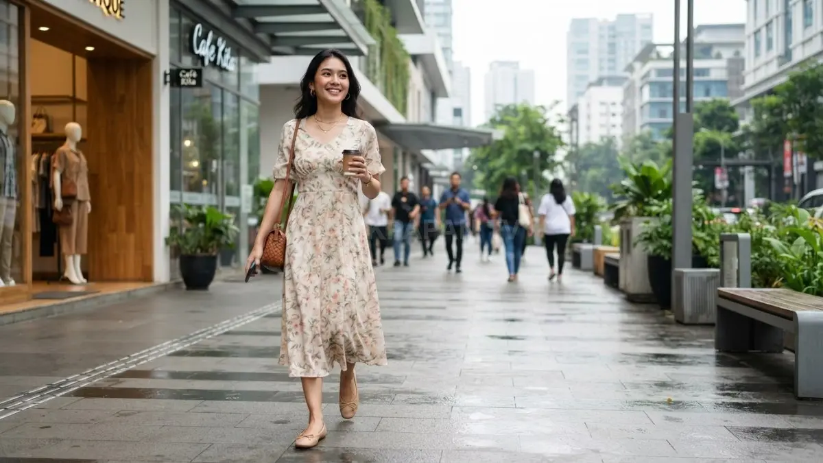 Ballet flats melengkapi outfit feminine girl dengan sentuhan anggun, nyaman, dan serasi untuk berbagai aktivitas sehari-hari. (BTV/AI)