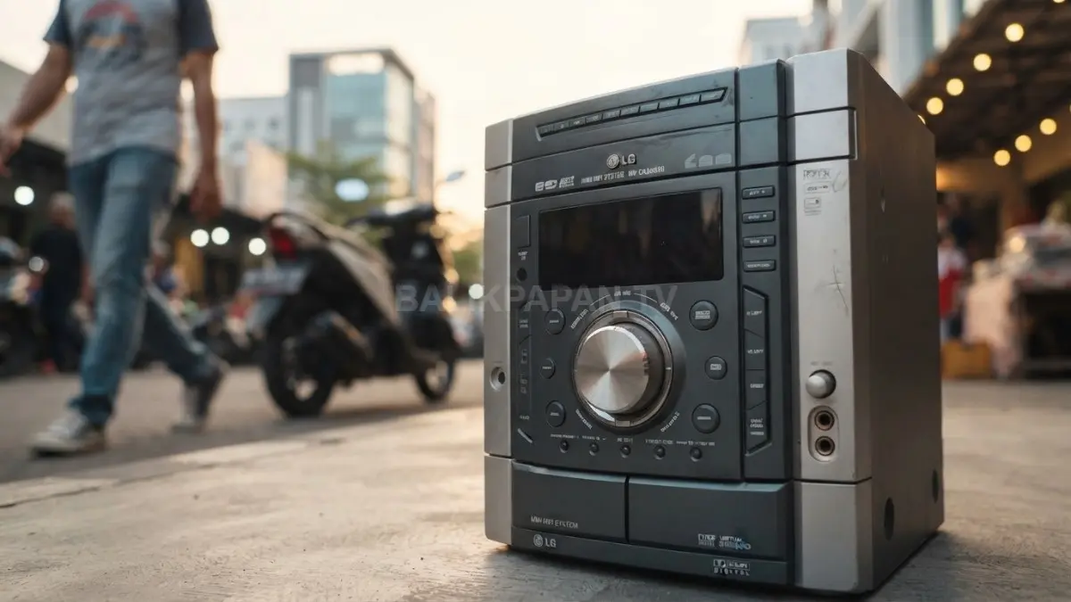 Beragam speaker dan perangkat audio bekas tersedia dengan harga bervariasi di Pasar Loak Jatinegara terbaru. (BTV/AI)
