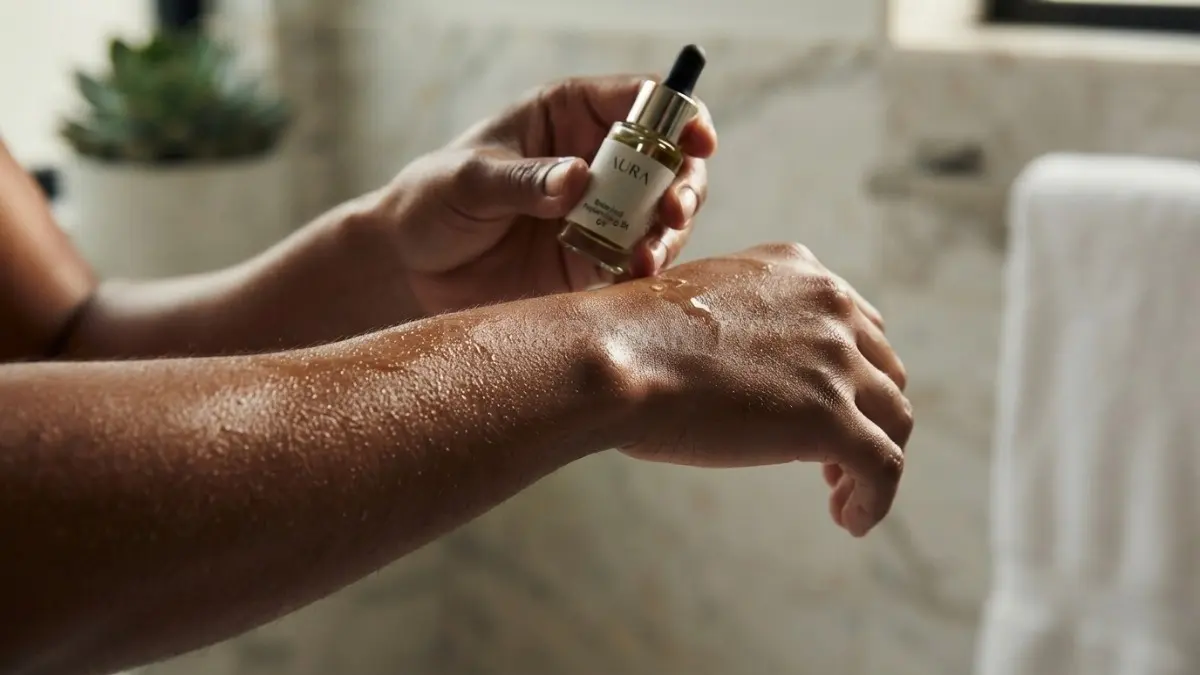 Body oil berbahan sunflower oil sebaiknya digunakan setelah mandi saat kulit masih sedikit lembap. (BTV/AI)