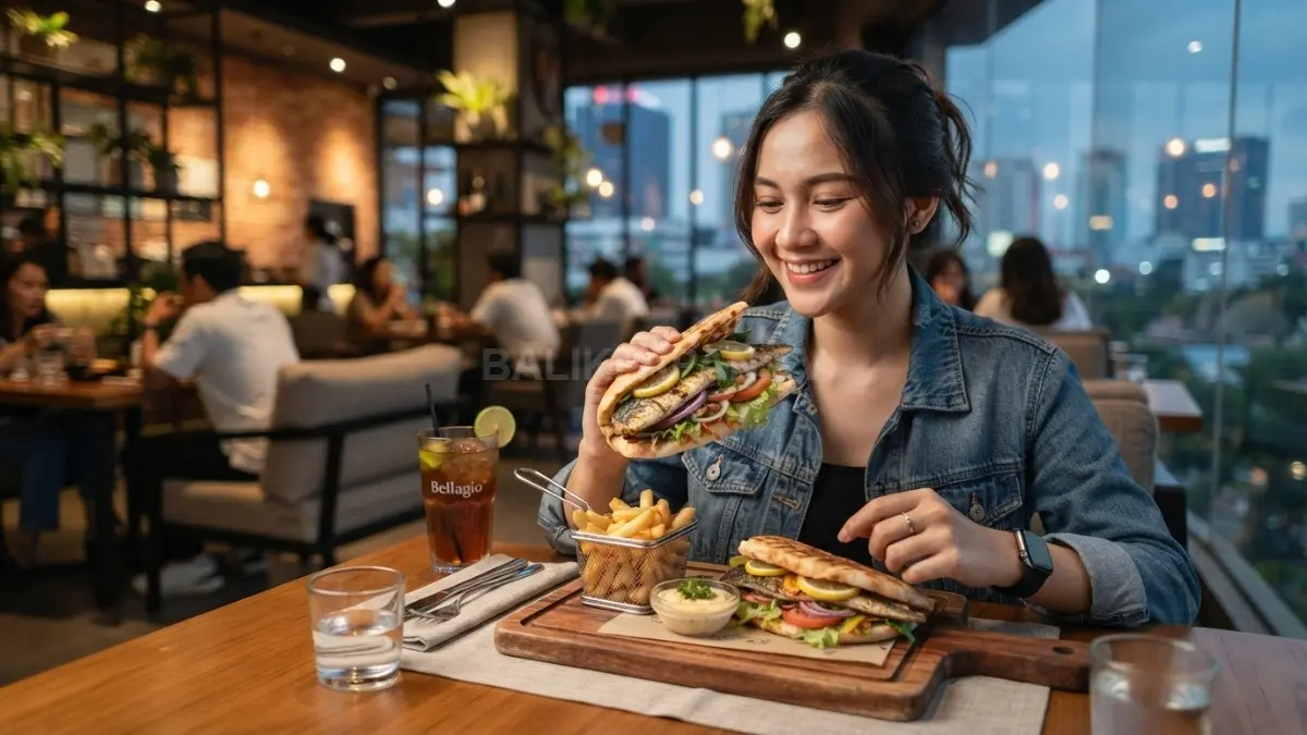 Burger ala Turki dengan roti tertutup sebagai menu unik di Bellagio Restaurant, Balikpapan. (BTV/AI)