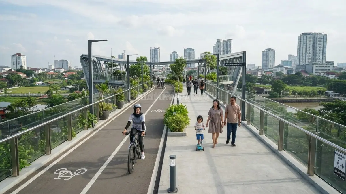 Jembatan dengan jalur pejalan kaki dan pesepeda mendukung mobilitas sehat serta ruang kota yang lebih ramah manusia. (BTV/Ai)