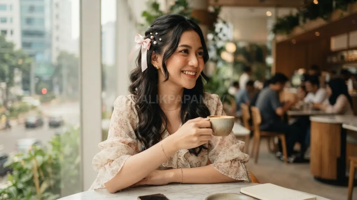 Jepit rambut pita dan mutiara menyempurnakan outfit feminine girl dengan sentuhan anggun, manis, dan elegan sehari-hari. (BTV/AI)