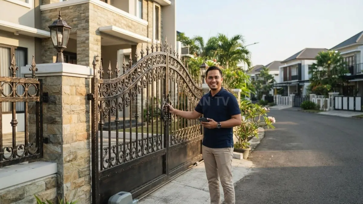 Pagar bergaya Gothic Eropa memperkuat karakter fasad rumah dengan kesan elegan, megah, dan berkelas sepanjang waktu. (BTV/AI)
