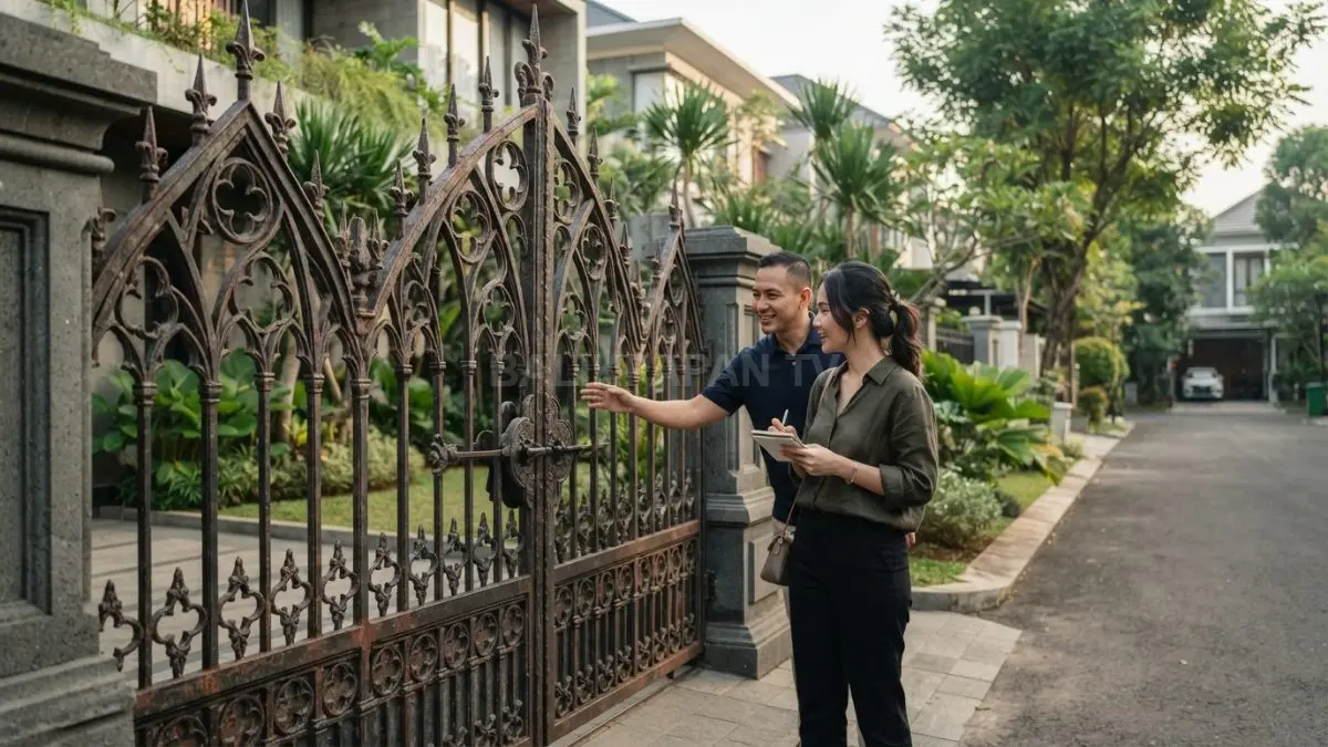 Pagar bergaya Gothic Eropa menghadirkan karakter fasad rumah lebih elegan, klasik, kokoh, dan berkelas sepanjang waktu. (BTV/AI)