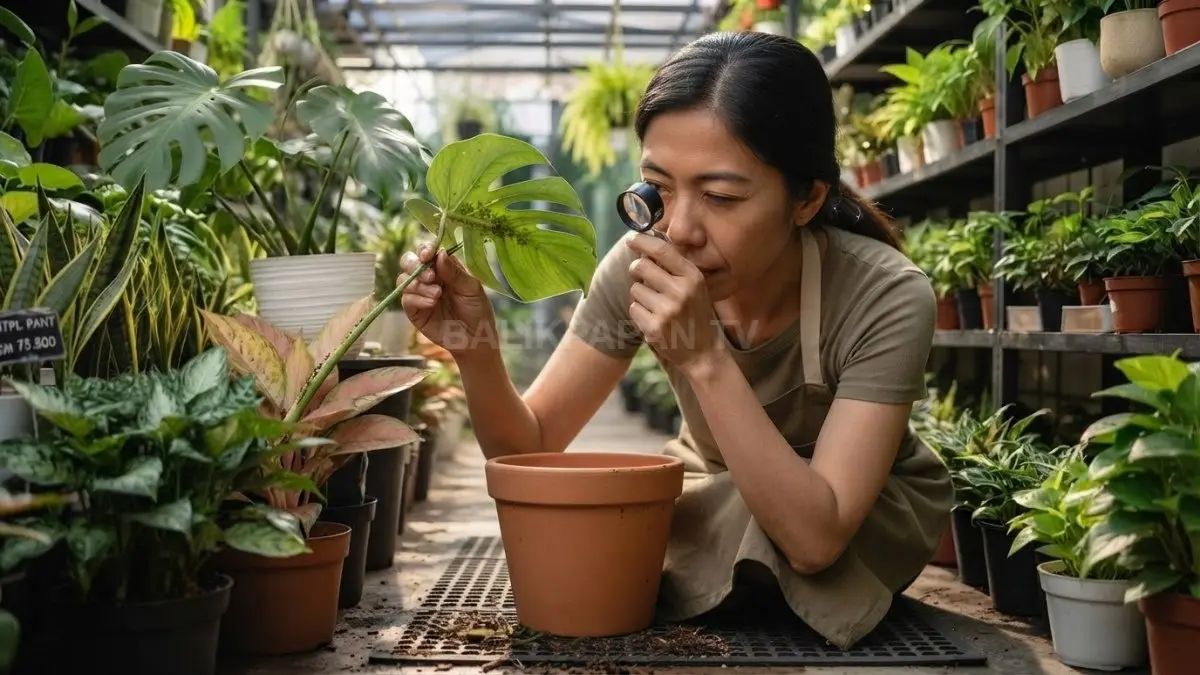 Pemeriksaan daun dan batang penting untuk menemukan kutu daun atau hama lain yang dapat menarik semut. (BTV/AI)