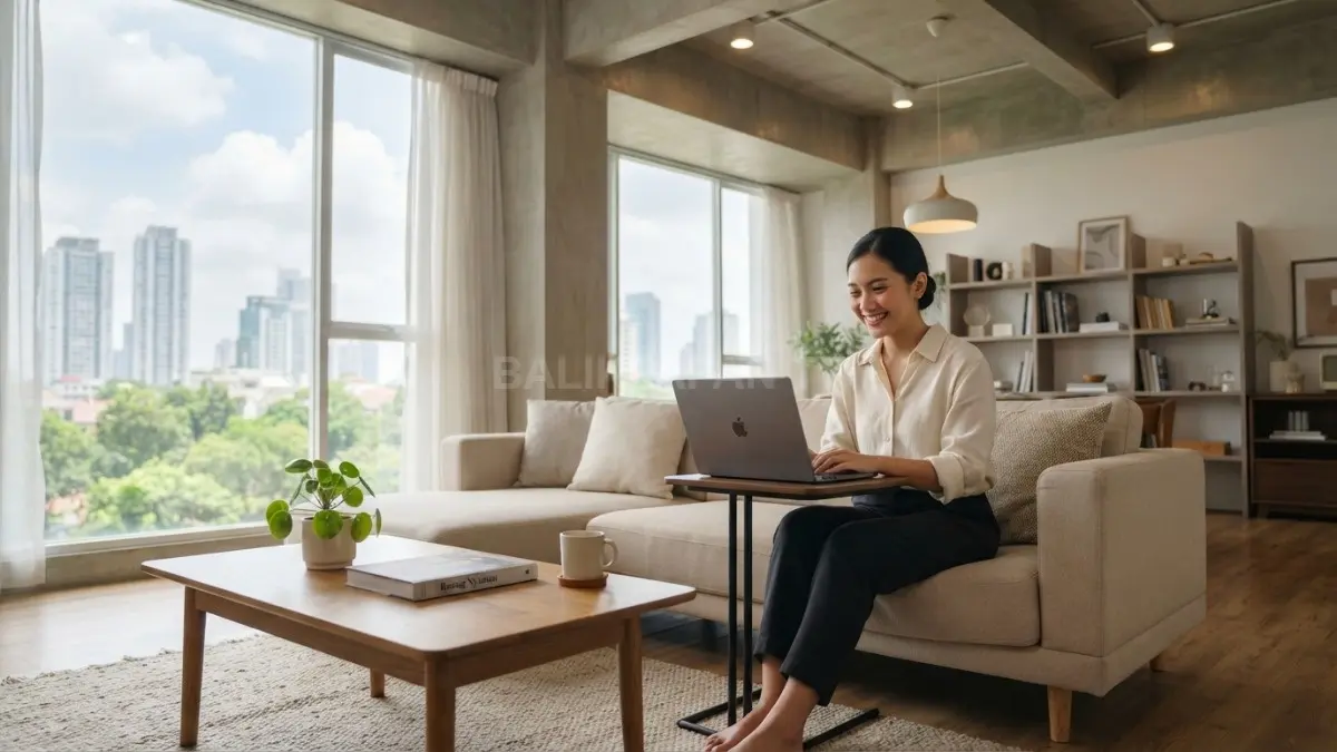 Pencahayaan alami plafon tinggi furnitur proporsional dan penataan rapi menciptakan ilusi ruang lebih nyaman optimal (BTV/AI)
