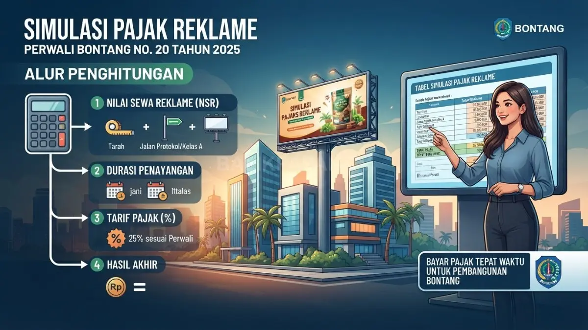 Petugas memeriksa papan reklame terkait penerapan penghitungan pajak berbasis Nilai Sewa Reklame di Bontang. (BTV/AI)