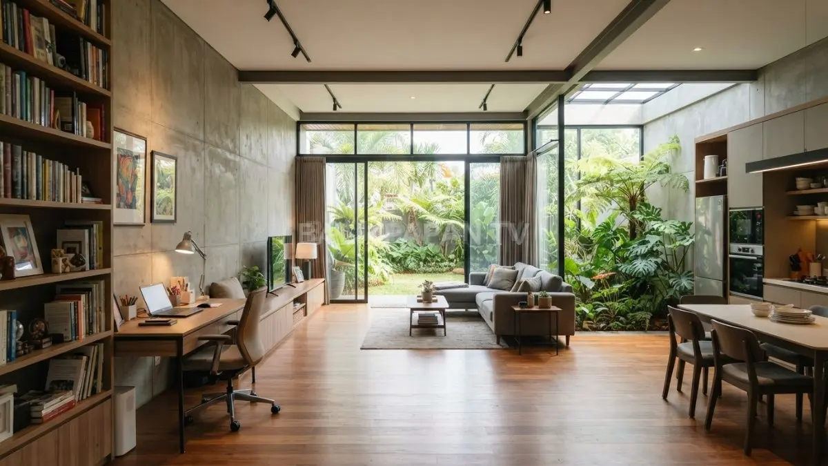 Rumah tanpa lorong memaksimalkan setiap sudut menjadi ruang multifungsi yang efisien, nyaman, dan modern. (BTV/Ai)