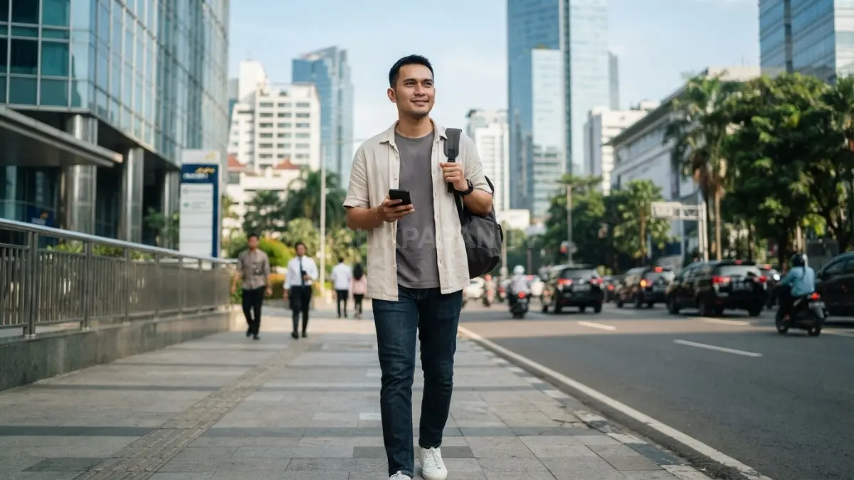 Seseorang mengenakan outer kemeja linen ringan di atas pakaian dasar sederhana untuk cuaca panas, dengan tampilan rapi dan tidak terlihat bertumpuk. (BTV/AI)