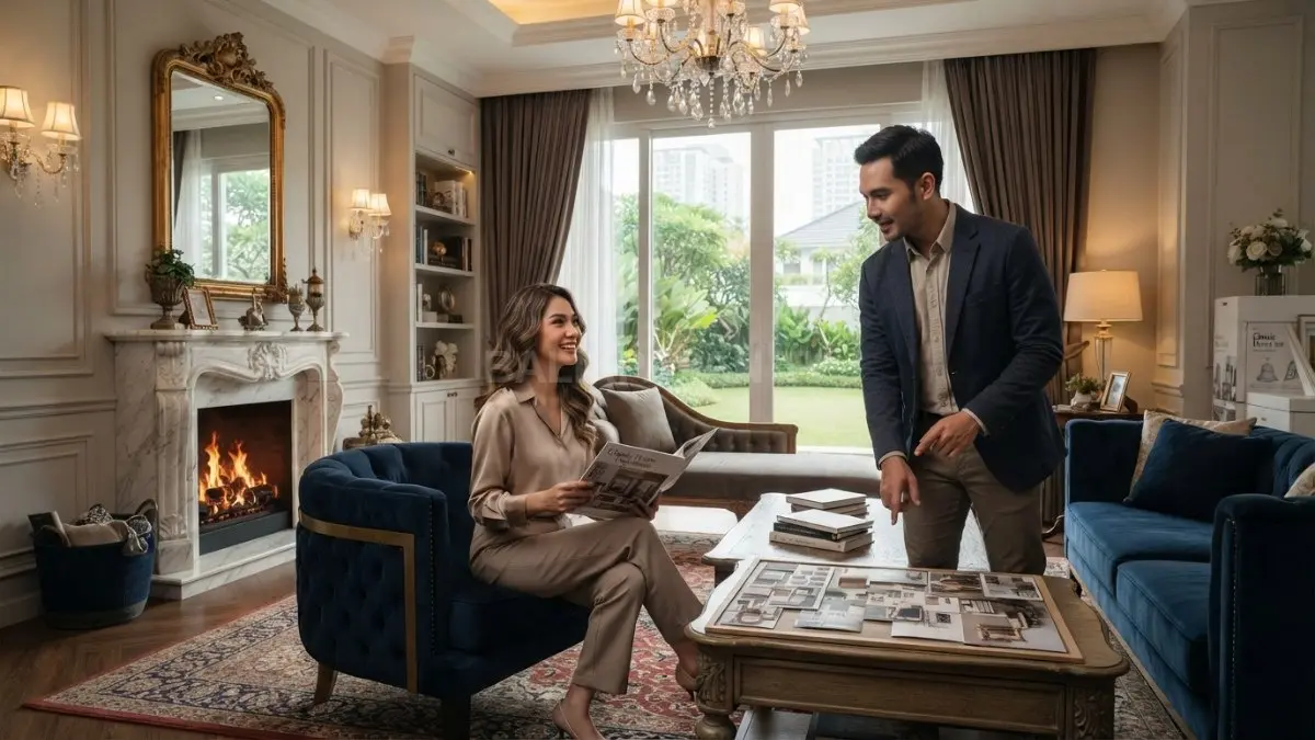 Dekorasi rumah bergaya kerajaan Eropa menghadirkan kemewahan klasik, elegan, dan harmonis melalui detail interior berkarakter megah. (BTV/AI)