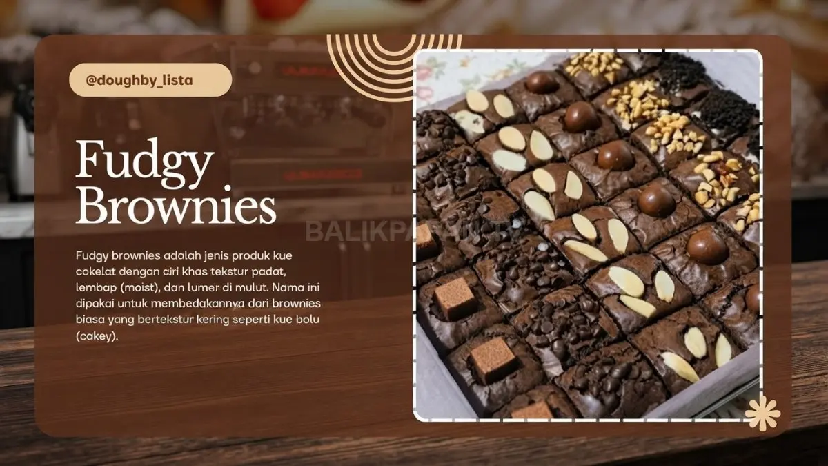 Fudgy Brownies menghadirkan tekstur lembut dan rasa cokelat intens sebagai pilihan dessert premium. (BTV/Ai)