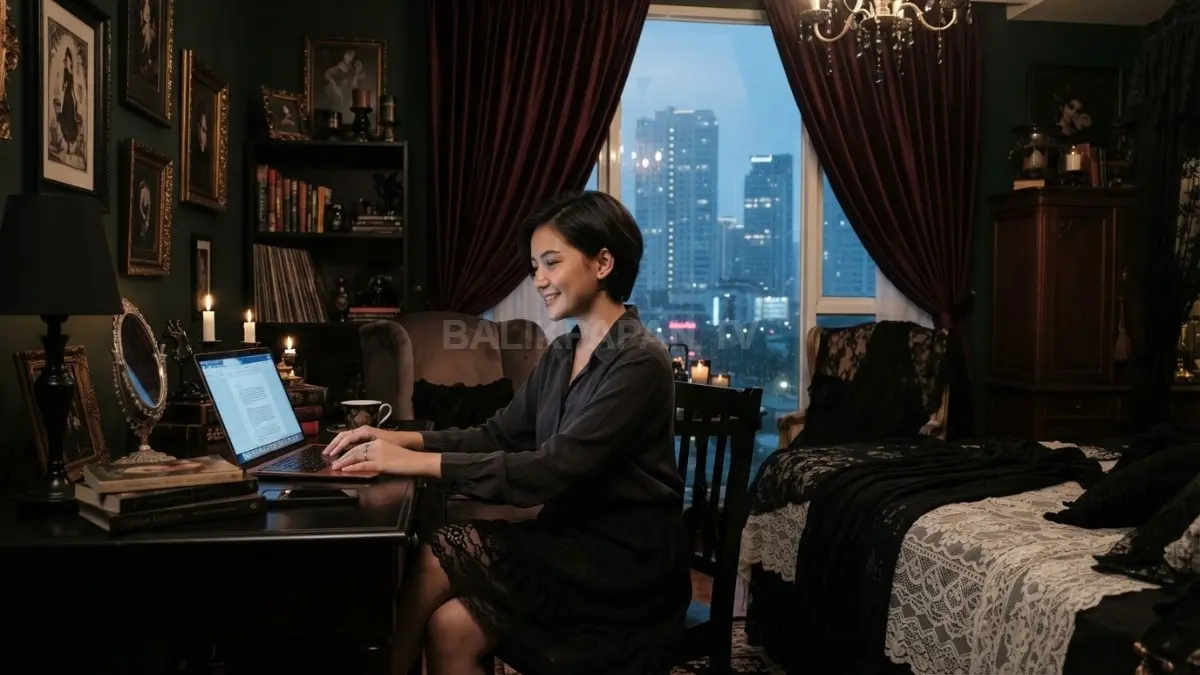 Gaya Dark Gothic Lolita menciptakan kamar berkarakter melalui tekstil mewah, aksesori artistik, dan suasana dramatis yang nyaman. (BTV/AI)