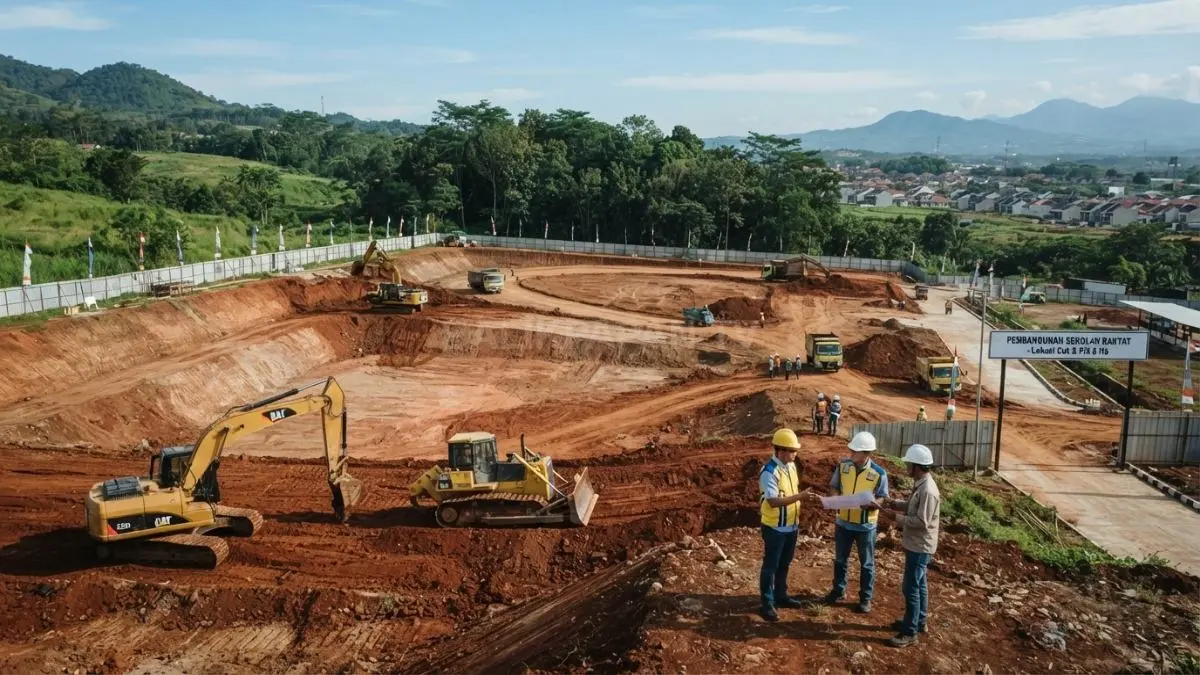 Ilustrasi area calon lokasi Sekolah Rakyat seluas delapan hektare menjalani proses cut and fill bertahap. (BTV/AI)
