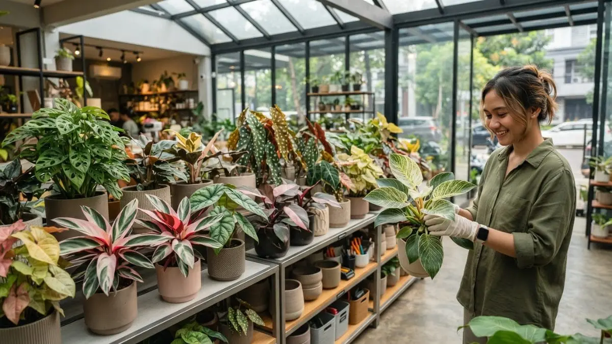 Koleksi tanaman hias daun dengan warna dan bentuk unik (BTV.AI)