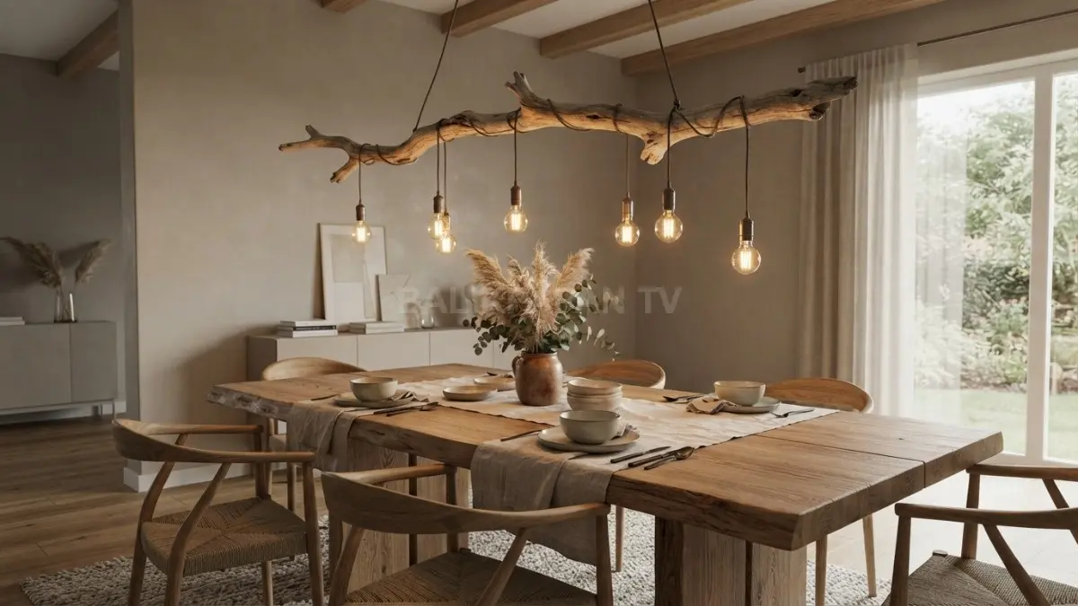 Lampu LED Edison bercahaya hangat memperkuat nuansa rustic modern dan kenyamanan di area makan. (BTV/Ai)