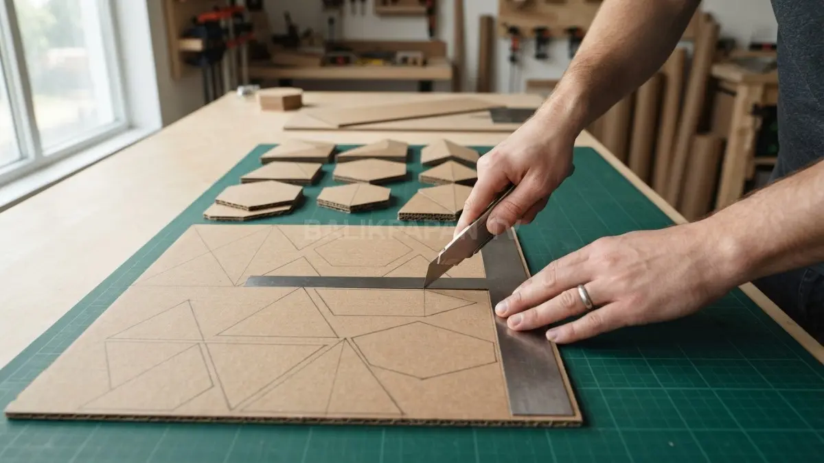 Pola geometris presisi menghasilkan efek bayangan menarik yang membuat tampilan panel dinding makin rapi. (BTV/Ai)
