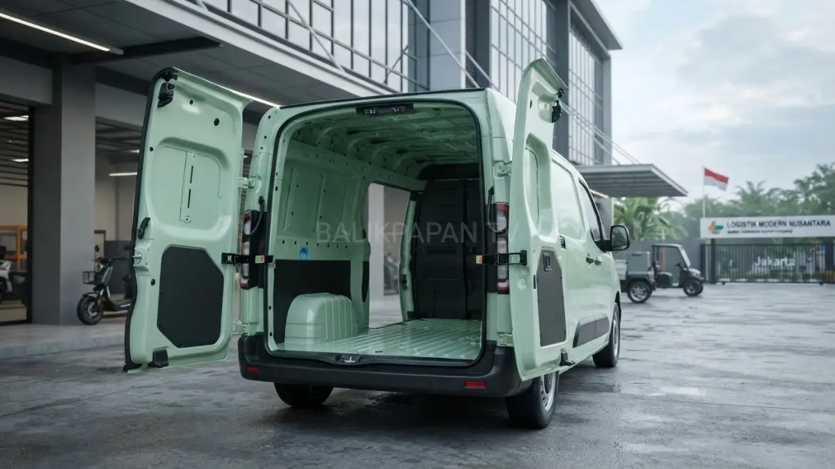 Ruang kargo belakang Farizon V8e yang luas dengan kapasitas 7,9 m³ dan bukaan pintu lebar. (BTV/AI) 