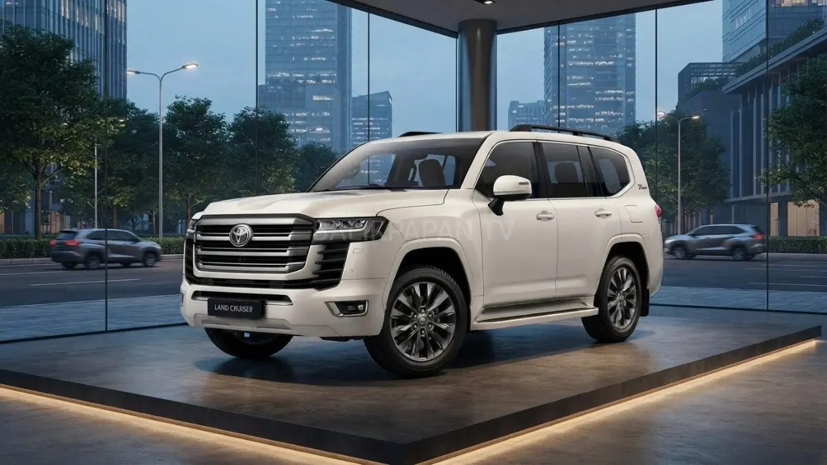 Tampilan depan Toyota Land Cruiser VX-R HEV J300 memperlihatkan gril empat bilah dan lampu utama 3 LED. (BTV/AI) 