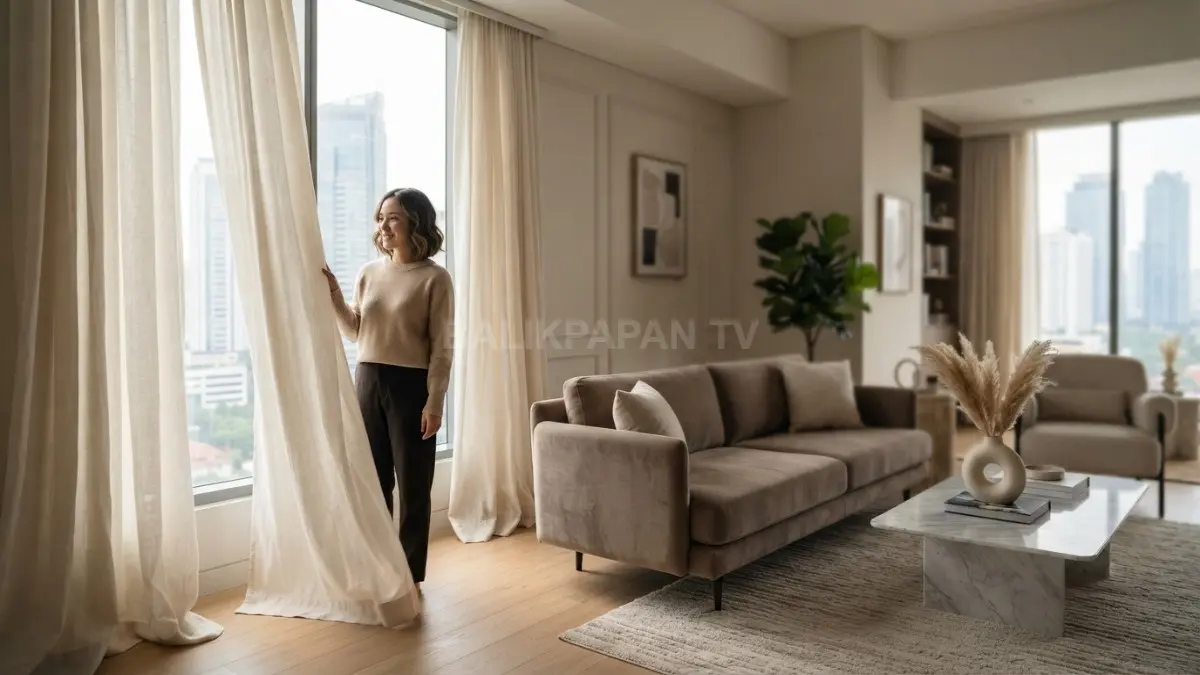 Tirai panjang bergaya Eropa menciptakan ilusi ruangan lebih tinggi dengan tampilan elegan dan harmonis menyeluruh indah. (BTV/AI)