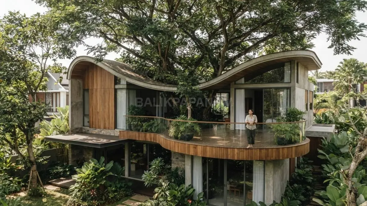 Atap mengikuti bentuk kanopi pohon menciptakan desain rumah unik dengan peneduh alami dan karakter berbeda. (BTV/Ai)