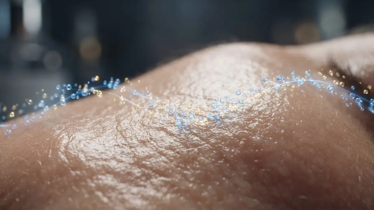 Close-up skin barrier sehat dengan ilustrasi molekul skincare yang bekerja mengikuti jam biologis tubuh. (BTV/Ai)