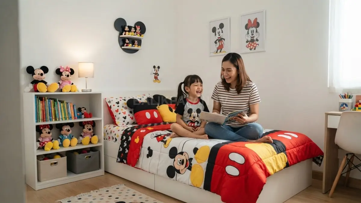 Dekorasi Mickey Mouse menciptakan kamar anak yang ceria, rapi, nyaman, dan penuh imajinasi setiap hari bersama. (BTV/AI)